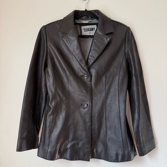 Vintage Tuskany Black Lamb Leather Blazer Jacket Size L
